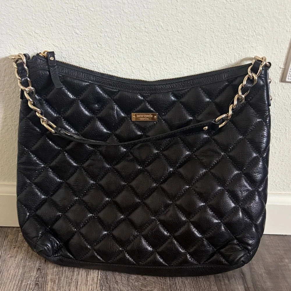 kate spade Black Quilted Shoulder Bag with Gold Chain Accent
